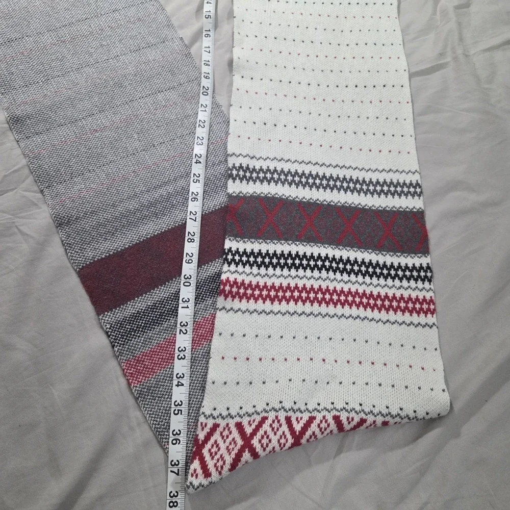 TALBOTS FAIRISLE SWEATER Winter White Red SCARF Cotton Cashmere Blend 72x9.5